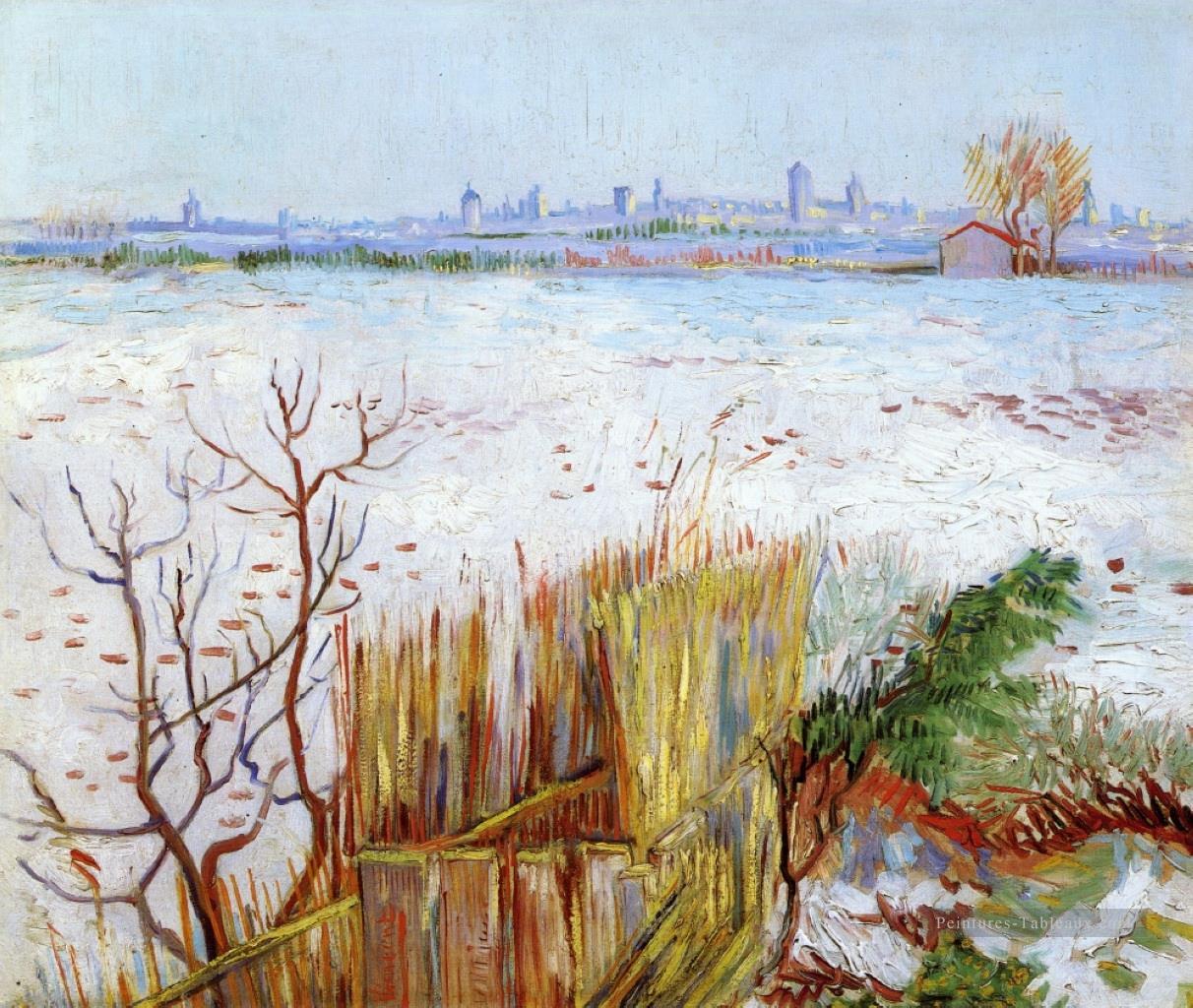 Paysage enneigé avec Arles en arrière plan Vincent van Gogh Peintures à l'huile